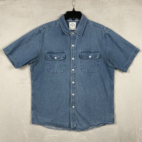 Dubinik Denim Shirt Mens Medium Blue Flap Pockets Western Short Sleeve Button Up - Picture 1 of 6